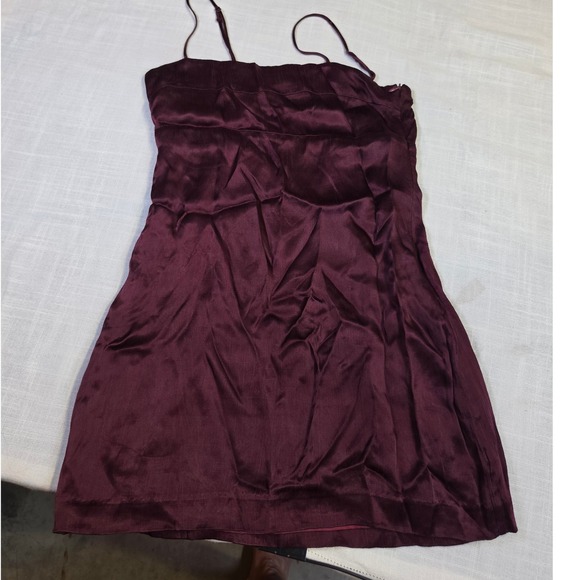 The Impeccable Pig Dresses & Skirts - The Impeccable Pig Burgundy Cupro Blend Mini Slip Dress Size Medium DSD-21944B